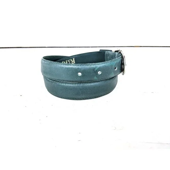 Vintage green skinny leather belt - Picture 2 of 5